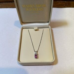 Pink sapphire diamond necklace on silver chain